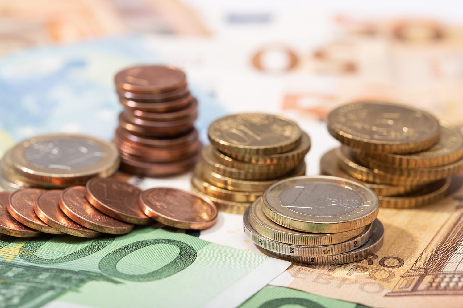 Money background. Euro money banknotes and coins. European union economy concept