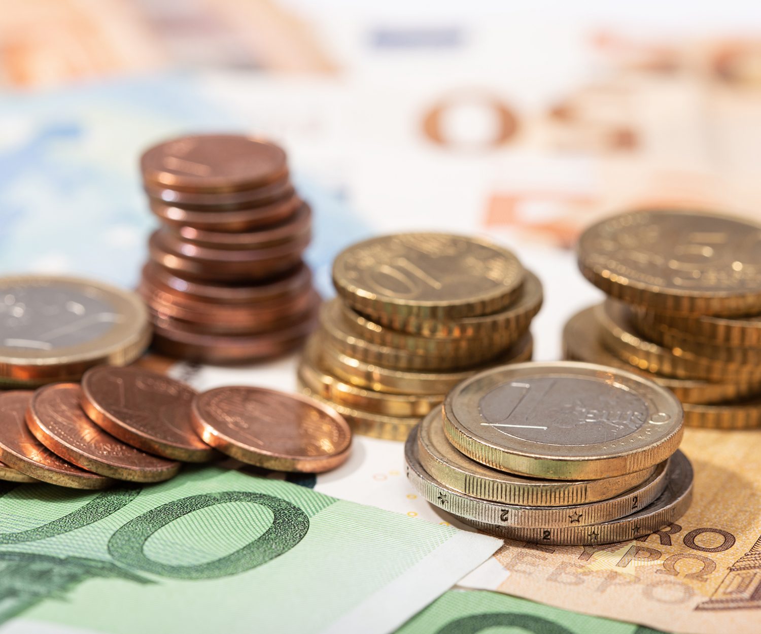 Money background. Euro money banknotes and coins. European union economy concept